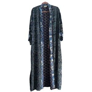 Lara Ethnics Bohemian Gypsy Hippie Satin Kimono Floral Paisley Maxi One Size